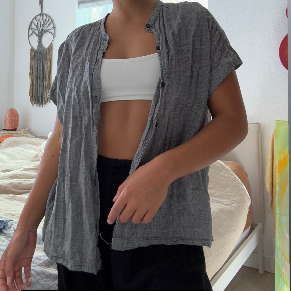 Gray Button-Up Women's Top